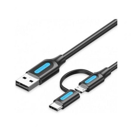 Cable USB 2-0 Vention CQDBD USB Macho - Micro USB Macho- USB Tipo-C Macho- 480Mbps- 50cm- Negro