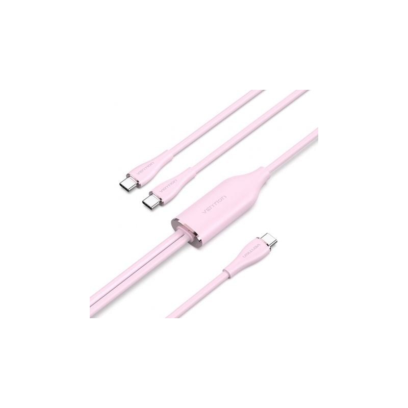 Cable USB Tipo-C Vention CTMPG- USB Tipo-C Macho - 2 x USB Tipo-C Macho- Hasta 100W- 480Mbps- 1-5m- Rosa