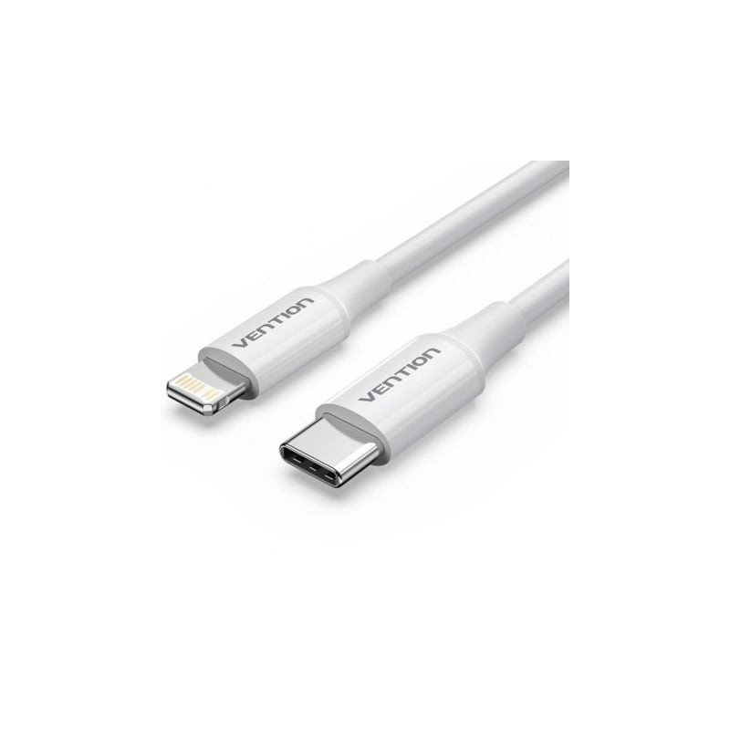 Cable USB 2-0 Tipo-C Lightning Vention LAJWF- USB Tipo-C Macho - Lightning Macho- Hasta 27W- 480Mbps- 1m- Blanco