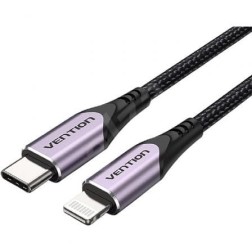 Cable USB 2-0 Tipo-C Lightning Vention TACVF- USB Tipo-C Macho - Lightning Macho- Hasta 27W- 480Mbps- 1m- Morado