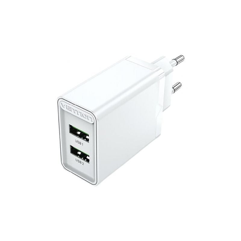 Cargador de Pared Vention FBAW0-EU- 2xUSB- 18W- Blanco