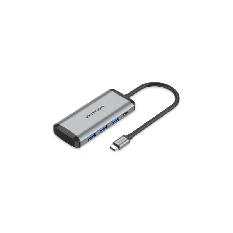 Docking USB Tipo-C Vention TGRHB- 3xUSB- 1xLector Tarjetas- 1xUSB Tipo-C PD- Gris