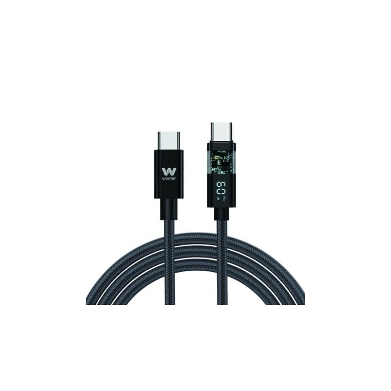 Cable USB 2-0 Tipo-C Woxter PE26-185- USB Tipo-C Macho - USB Tipo-C Macho- Hasta 60W- 480Mbps- 2m- Negro