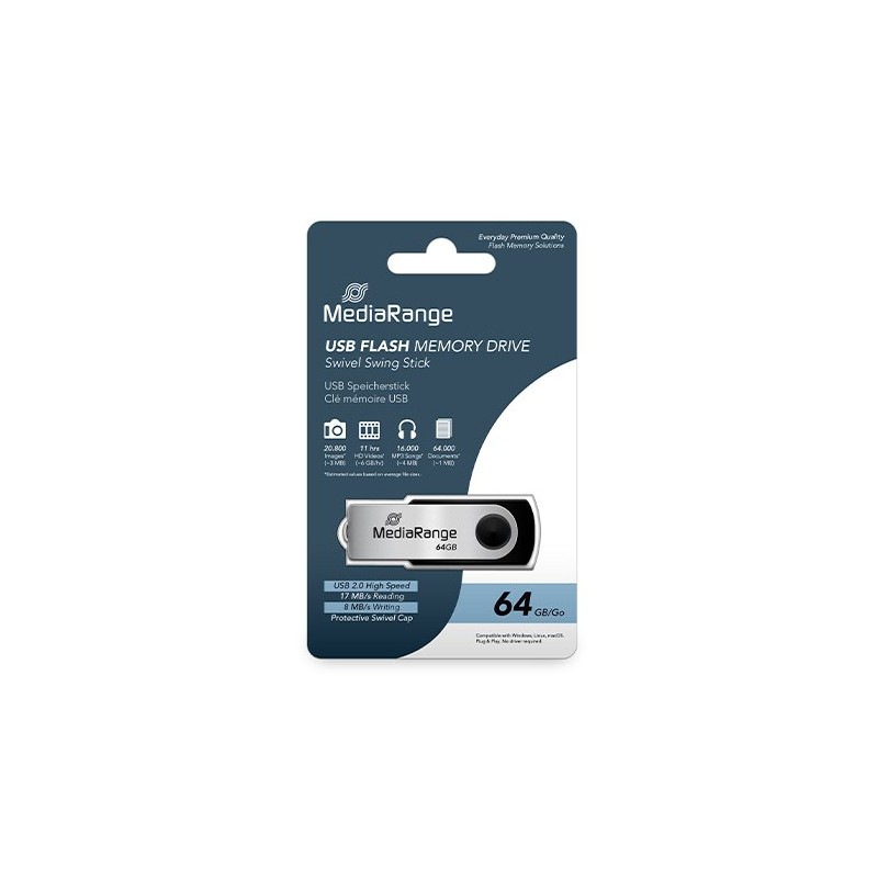 PENDRIVE 64GB USB 2-0 MEDIARANGE SILVER-BLACK