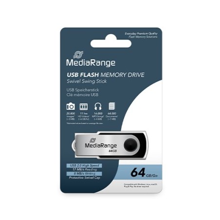 PENDRIVE 64GB USB 2-0 MEDIARANGE SILVER-BLACK