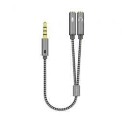 Cable Estéreo Aisens A128-0415- Jack 3-5 Macho - 2x Jack 3-5 Hembra- 25cm- Gris