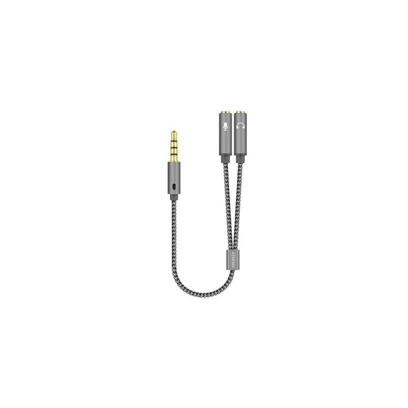 Cable Estéreo Aisens A128-0415- Jack 3-5 Macho - 2x Jack 3-5 Hembra- 25cm- Gris