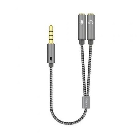 Cable Estéreo Aisens A128-0415- Jack 3-5 Macho - 2x Jack 3-5 Hembra- 25cm- Gris