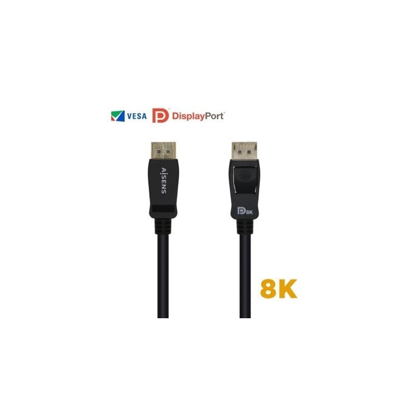 Cable DisplayPort 1-4 8K Aisens A149-0431- DisplayPort Macho - DisplayPort Macho- 1m- Certificado- Negro