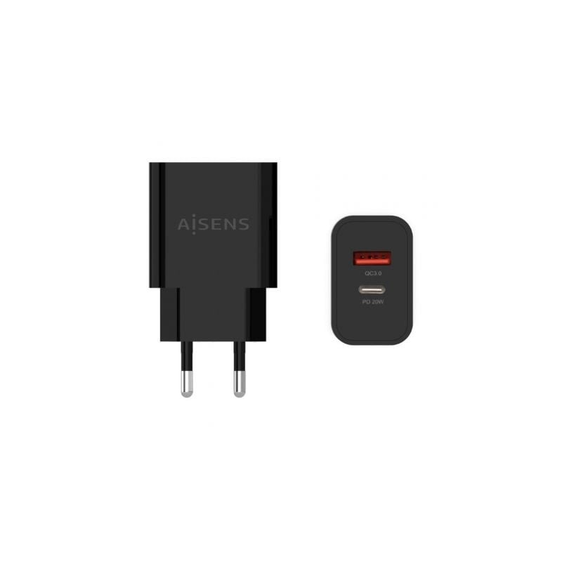 CARGADOR AISENS 20W 1xUSB-C PD3-0 1xUSB-A QC3-0 NEGRO