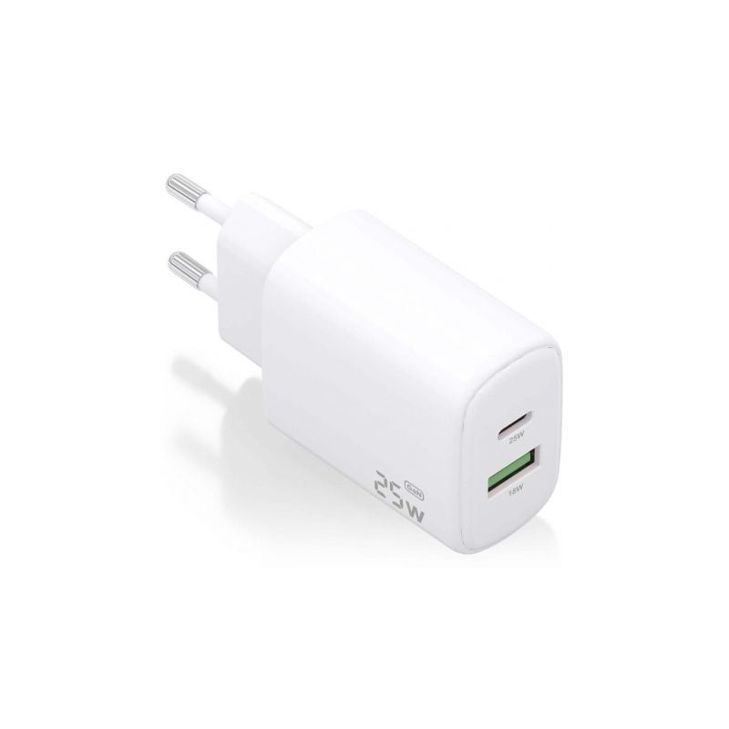 CARGADOR AISENS GAN 25W, 1XUSB-C PD3-0, 1XUSB-A QC3-0, BLANCO
