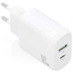 Cargador de Pared GaN Aisens A110-0923- 1xUSB Tipo-C- 1xUSB- 30W- Blanco