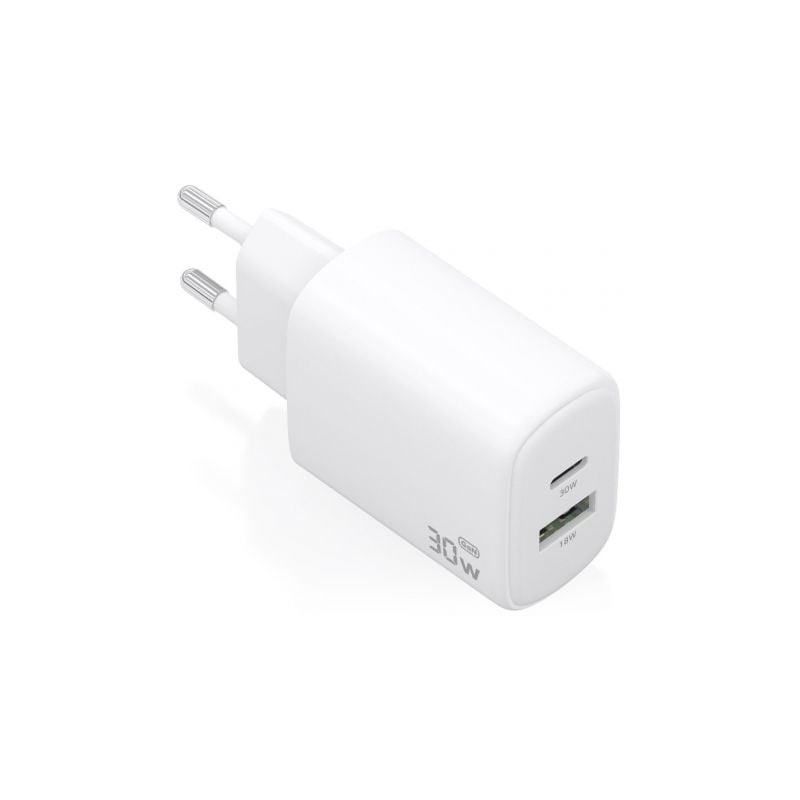 CARGADOR AISENS GAN 30W 1XUSB-C PD3-0 QC4-0 1XUSB-A QC3-0 BLANCO