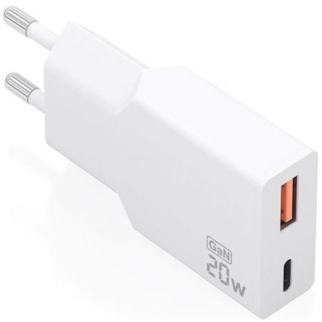 Cargador de Pared GaN Aisens A110-0998- 1xUSB Tipo-C- 1xUSB- 20W- Blanco