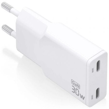 Cargador de Pared GaN Aisens ASCH-30W2P048-W- 2xUSB Tipo-C- 30W- Blanco