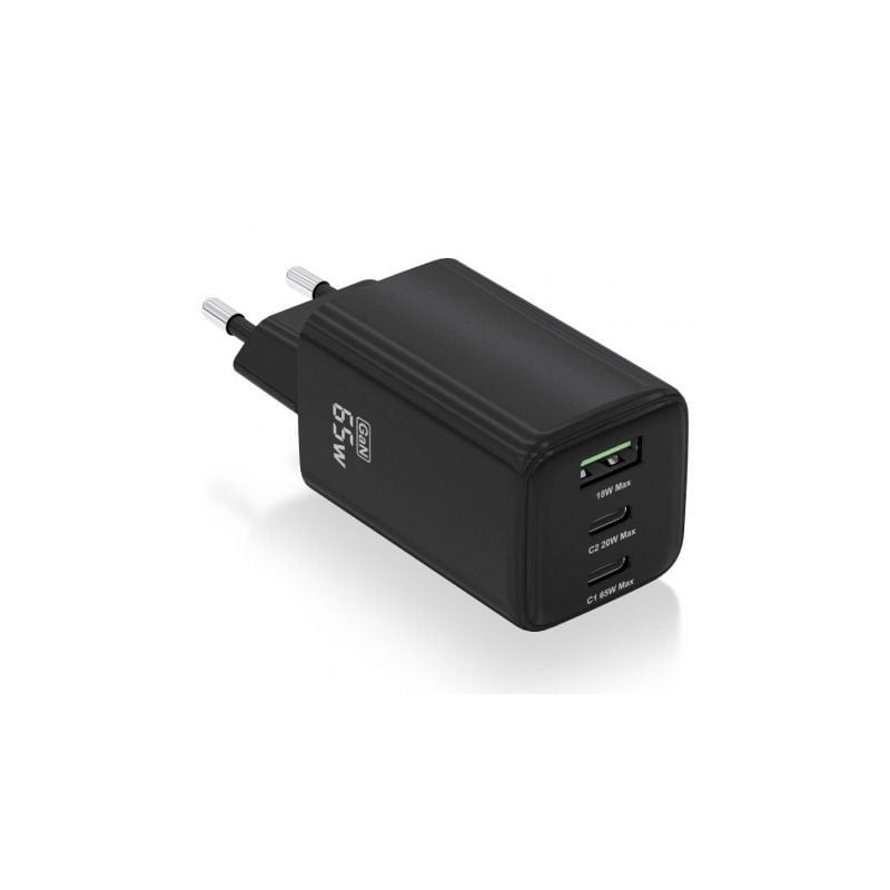 CARGADOR AISENS GAN 65W 2XUSB-C PD3-0 QC4-0 1XUSB-A QC3-0 NEGRO