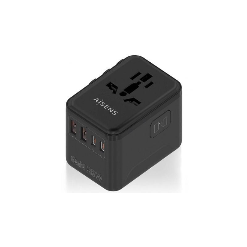 ADAPTADOR AISENS ENCHUFE UNIVERSAL VIAJE CARGADOR USB GAN 25W NEGRO ADAPTADOR AISENS ENCHUFE UNIVERSAL VIAJE CARGADOR USB GAN 25W NEGRO