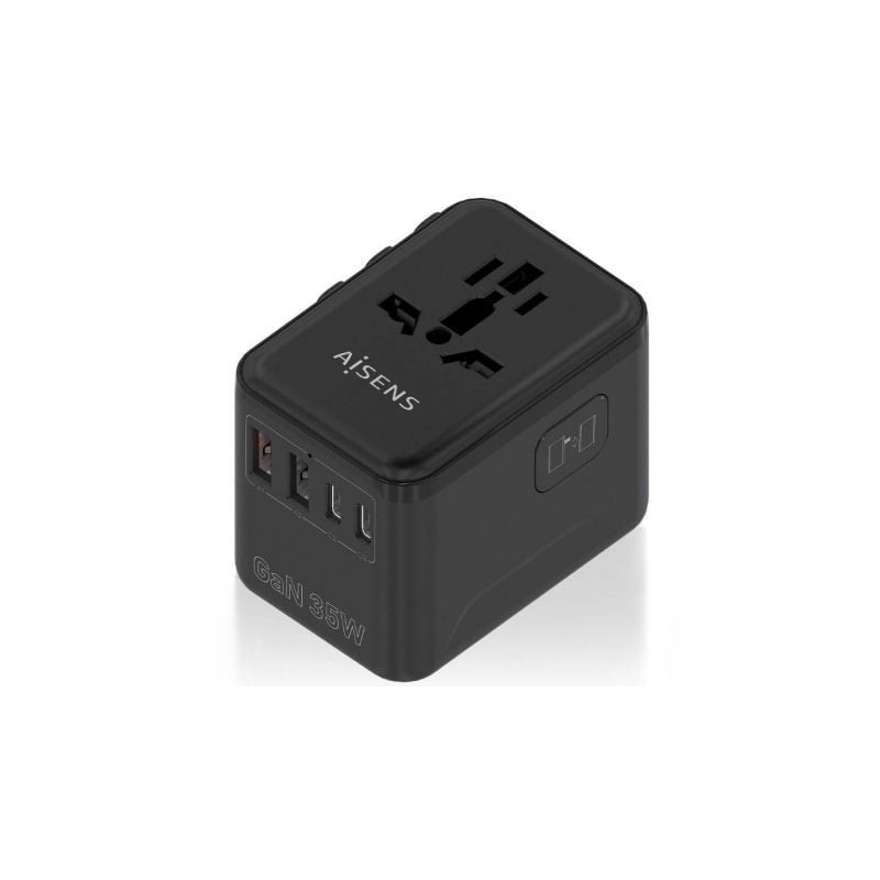 ADAPTADOR AISENS ENCHUFE UNIVERSAL VIAJE CARGADOR USB GAN 35W NEGRO ADAPTADOR AISENS ENCHUFE UNIVERSAL VIAJE CARGADOR USB GAN 35W NEGRO