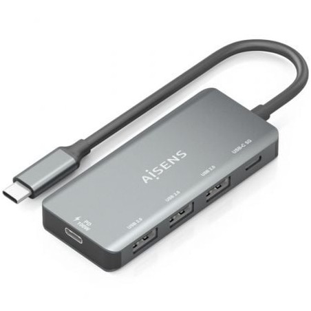 Hub USB Tipo-C Aisens A109-0945- 3xUSB- 1xUSB Tipo-C- 1xUSB Tipo-C PD- Gris