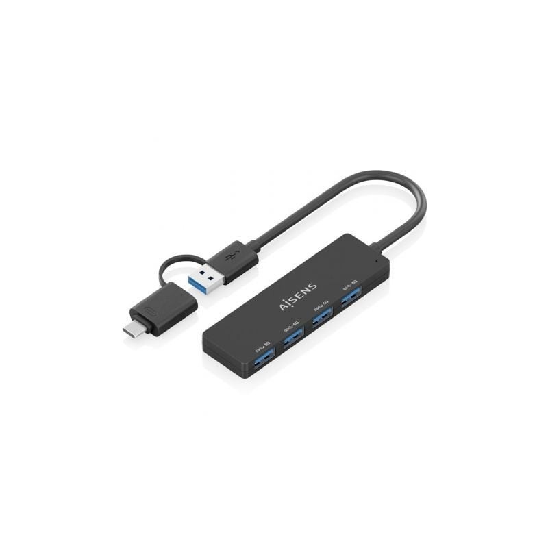 HUB AISENS USB 3-1 GEN1 USB-C-M Y USB-A-M-4XTIPO A-H NEGRO 15CM HUB AISENS USB 3-1 GEN1 USB-C-M Y USB-A-M-4XTIPO A-H NEGRO 15CM