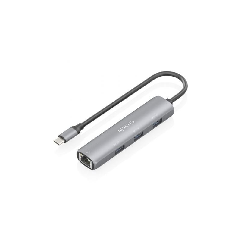Hub USB Tipo-C Aisens ASUC-4P038-GR- 3xUSB- 1xRJ45- Gris