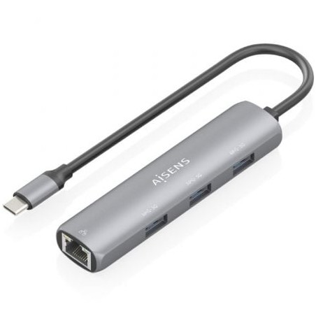 Hub USB Tipo-C Aisens ASUC-4P038-GR- 3xUSB- 1xRJ45- Gris