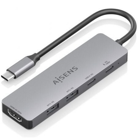 Docking USB Tipo-C Aisens ASUC-5P028-GR- 1xHDMI 4K- 2xUSB- 2xUSB Tipo-C- 1xUSB Tipo-C PD- Gris