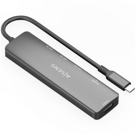 Docking USB Tipo-C Aisens ASUC-6P024-GR- 1xHDMI 4K- 3xUSB- 1xLector Tarjetas- Gris