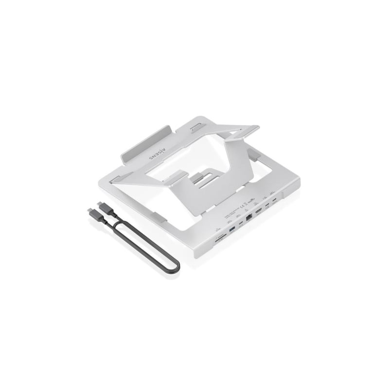 AISENS Soporte de Sobremesa Ajustable para Portatil / Tablet con USB-C Docking 7 en 1, Gris