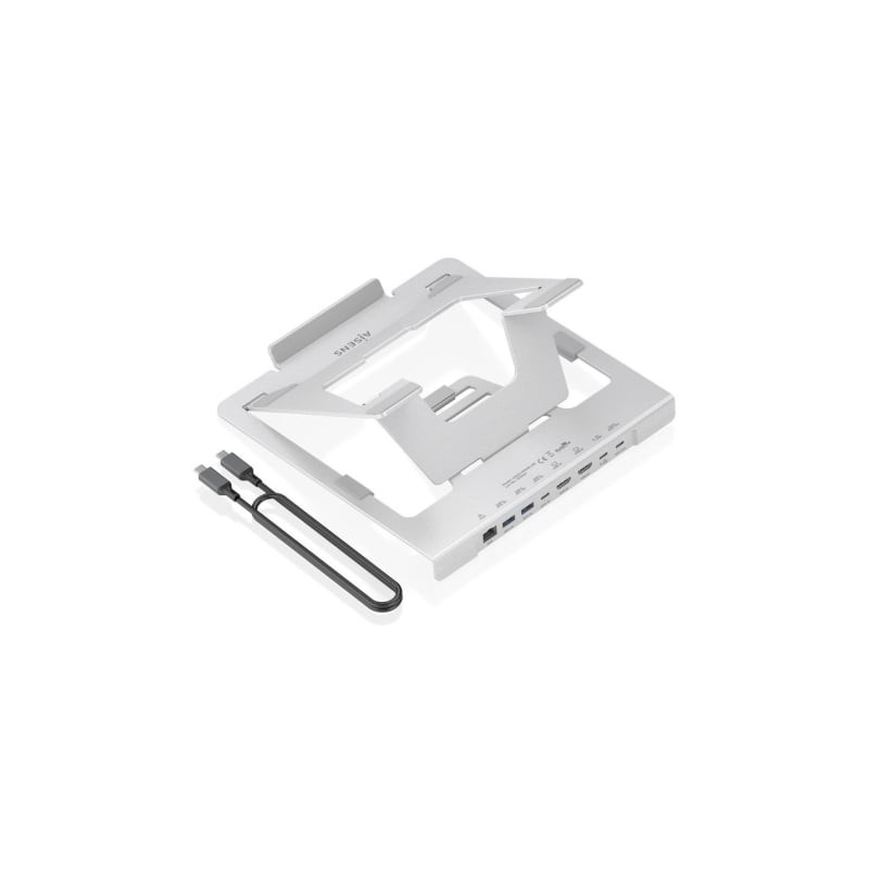AISENS Soporte de Sobremesa Ajustable para Portatil / Tablet con USB-C Docking 7 en 1, Gris
