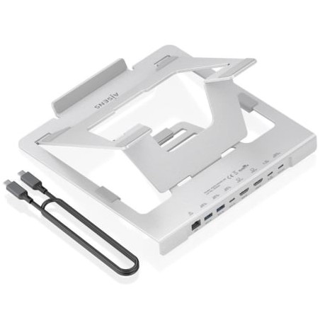 Soporte de Sobremesa - Docking USB Tipo-C Aisens ASUC-7P046-GR- 2xUSB- 1xUSB Tipo-C- 2xHDMI- 1xRJ45- 1xUSB Tipo-C PD- Gris