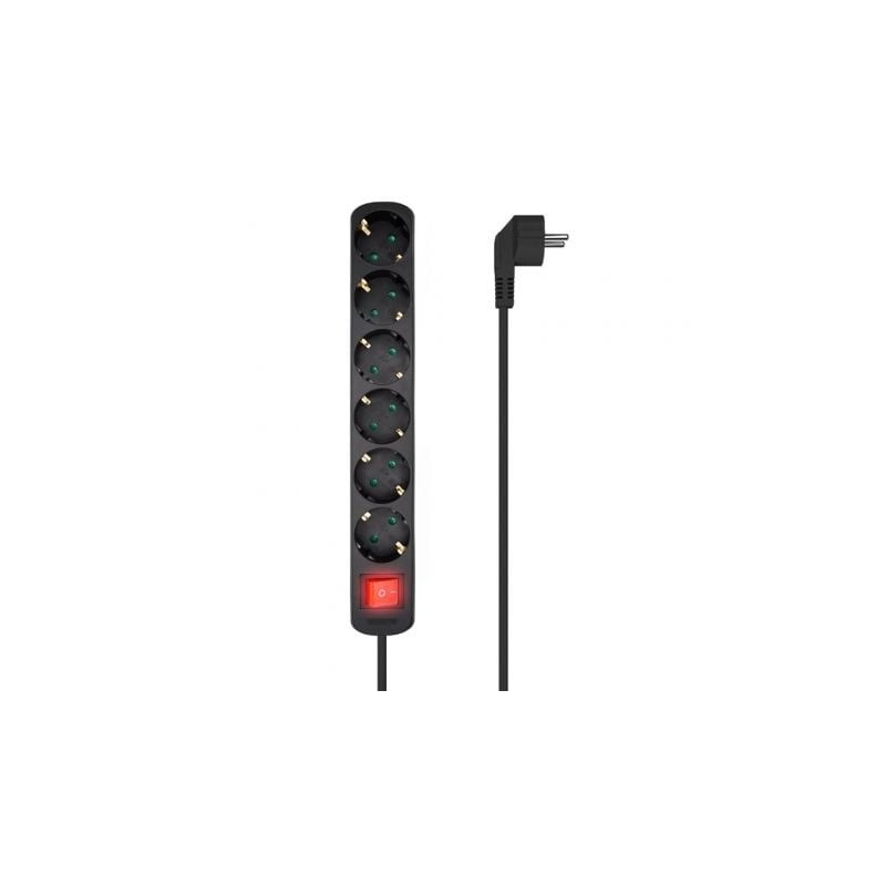 REGLETA AISENS BASE 6 TOMAS INTERRUPTOR CABLE 3x1-5MM2 1-4M NEGRO
