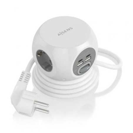 Regleta con Interruptor Aisens ASPS-2A2C04-W- 3 Tomas de Corriente- 2 USB Tipo-C- 2 USB- Cable 1-4m- Blanco