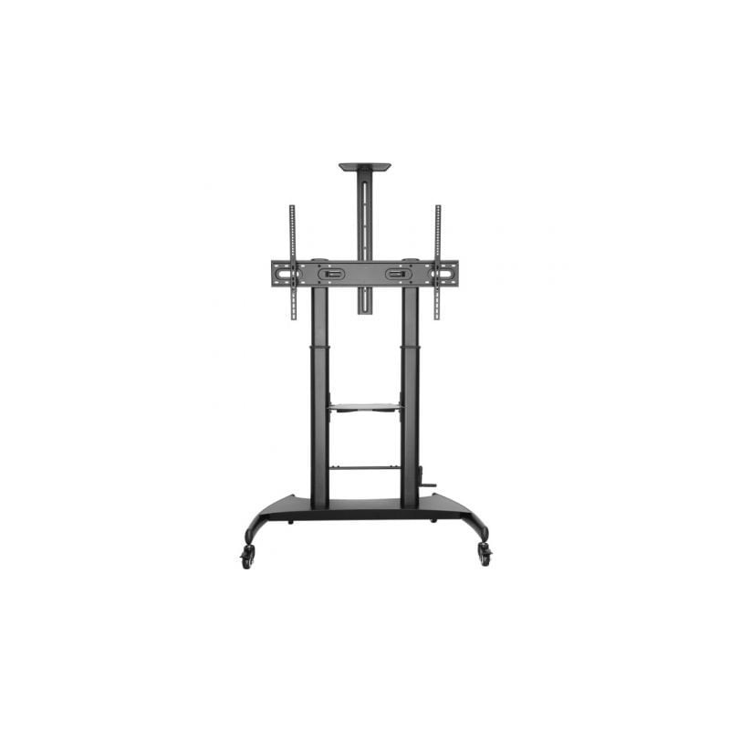 AISENS Soporte de Suelo ECO con Ruedas y Manivela, Bandeja para DVD y Soporte de Cámara para Monitor/TV 100Kg de 60-100, Negro