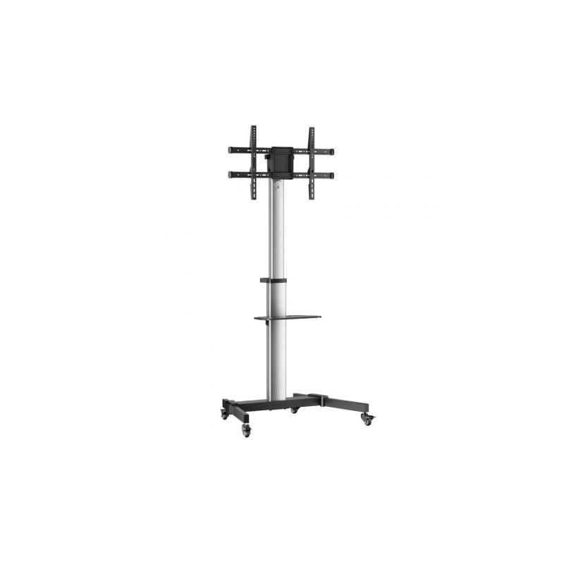 AISENS Floor Stand with Wheel, DVD Tray for Monitor/TV 50Kg from 37-86, Black-Silver