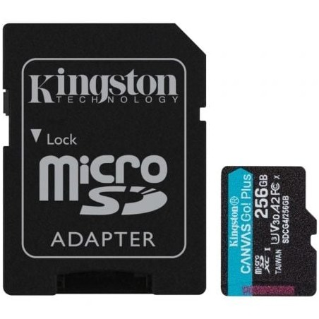Tarjeta de Memoria Kingston CANVAS Go! Plus 256GB microSD XC con Adaptador- Clase 10- 200MBs