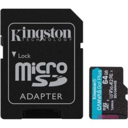 Tarjeta de Memoria Kingston CANVAS Go! Plus 64GB microSD XC con Adaptador- Clase 10- 200MBs