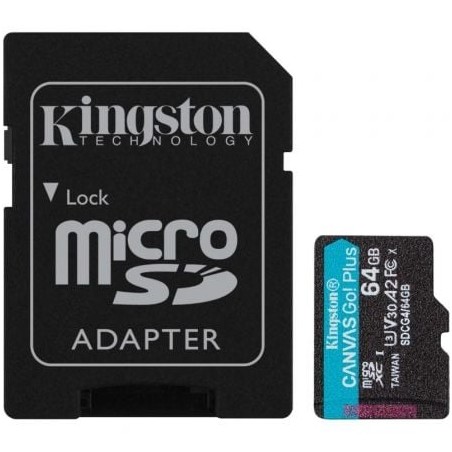 Tarjeta de Memoria Kingston CANVAS Go! Plus 64GB microSD XC con Adaptador- Clase 10- 200MBs