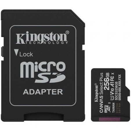 Tarjeta de Memoria Kingston CANVAS Select Plus 256GB microSD XC con Adaptador- Clase 10- 150MBs