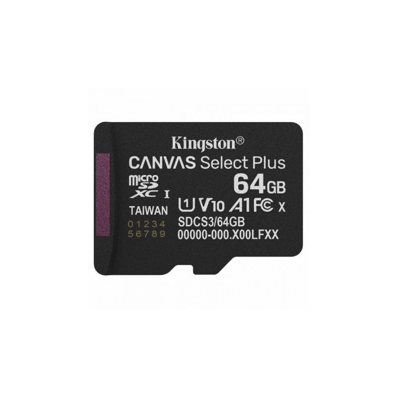 Tarjeta de Memoria Kingston CANVAS Select Plus 64GB microSD XC- Clase 10- 100MBs