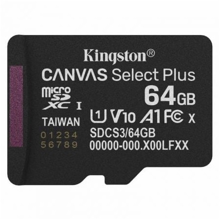 Tarjeta de Memoria Kingston CANVAS Select Plus 64GB microSD XC- Clase 10- 100MBs