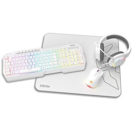 Pack Gaming Krom Kenta- Teclado RGB + Ratón + Alfombrilla + Auriculares- Blanco