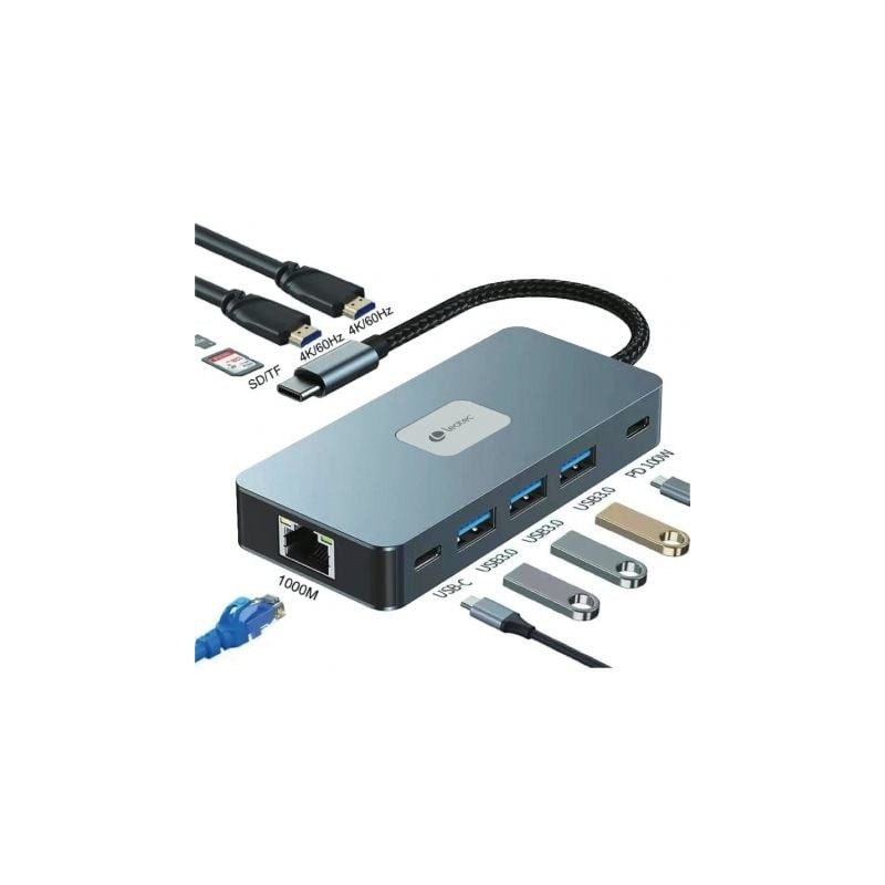 LEOTEC DOCKING STATION 10-1 1USB-C PD100 3USB3-0 1USB-C 2HDMI GGL LEC TJSD MCSD