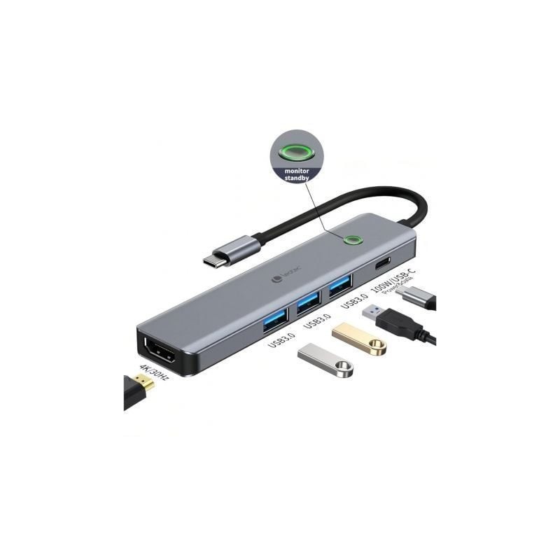 LEOTEC DOCKING STATION 6-1 1USB-C PD100 POWER&DATOS 3USB3-0 1HDMI 4K 30HZ