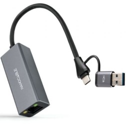 Adaptador USB Macho + USB Tipo-C Macho - RJ45 Nanocable 10-03-0411- 1000Mbps