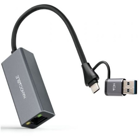 Adaptador USB Macho + USB Tipo-C Macho - RJ45 Nanocable 10-03-0411- 1000Mbps