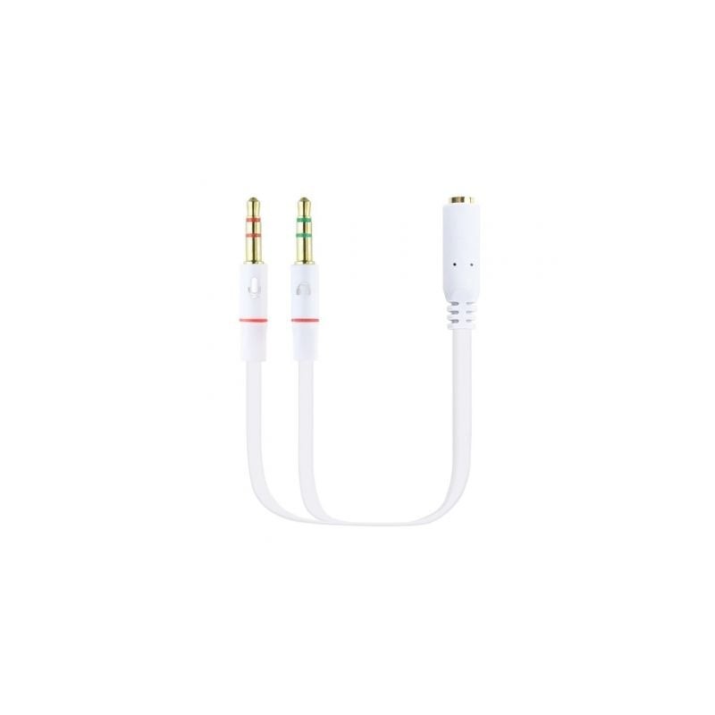 Cable Estéreo Nanocable 10-24-1203- Jack 3-5 Hembra - 2x Jack 3-5 Macho- 20cm- Blanco