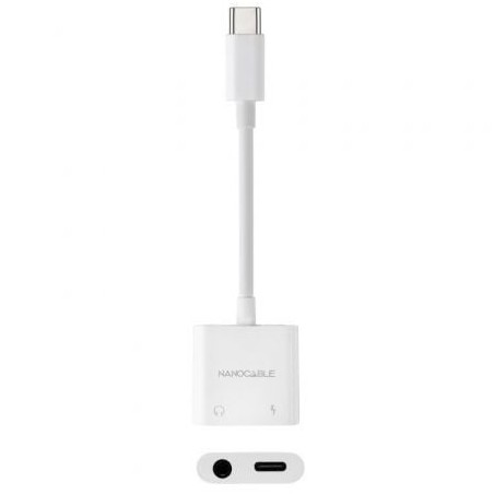Adaptador Audio Nanocable 10-24-1206- USB Tipo-C Macho - Jack 3-5 Hembra- USB Tipo-C Hembra- Blanco