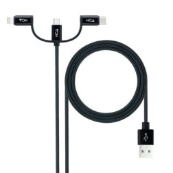 Cable USB 2-0 Nanocable 10-01-3200- Lightning Macho - Micro USB Macho- USB Tipo-C Macho- 480Mbps- 1m- Negro