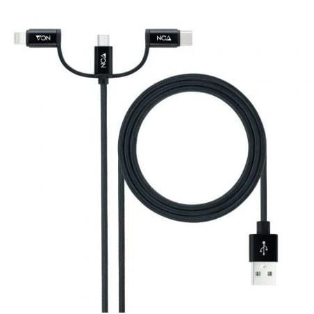 Cable USB 2-0 Nanocable 10-01-3200- Lightning Macho - Micro USB Macho- USB Tipo-C Macho- 480Mbps- 1m- Negro